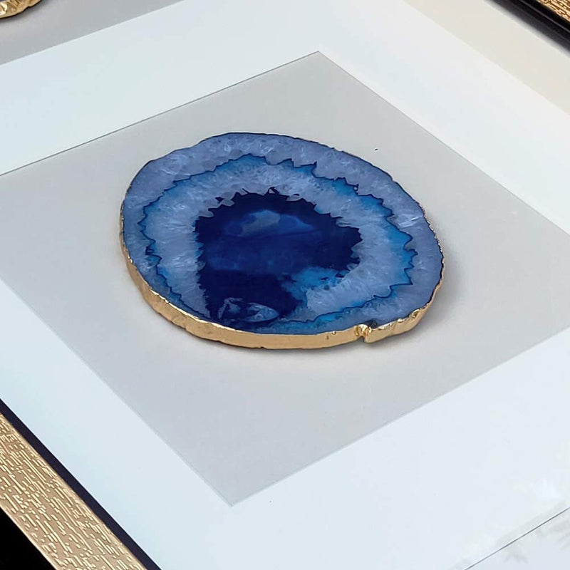 ARTECORS Modern 13x34 inch Trio Blue Agate Framed Wall Art 4 inch Golden Plated Geode Stone Artwork for Living Room Bedroom Home DÃ©cor - Image 5